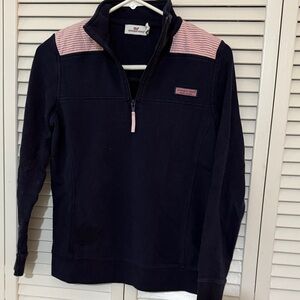 Vineyard Vines Navy and Pink Quarter-Zip Pullover